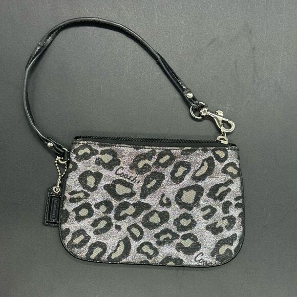 Pre Loved Coach Madison Ocelot-Silver and Black Leopard Print Wristlet - Picture 1 of 15
